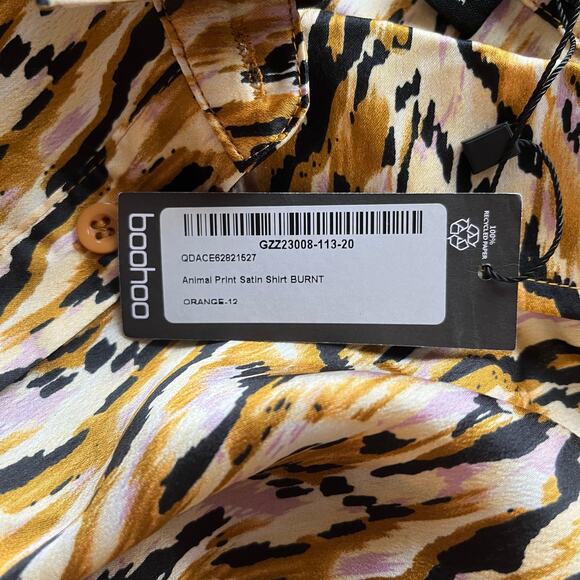 NWT! Boohoo Brown / Pink / Black Animal Print Blouse Size 8 - Picture 4 of 16